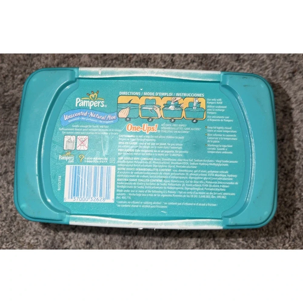 Vintage Pampers Baby Wipe Dispenser Container Empty One Ups 2004 P & G Baby Care